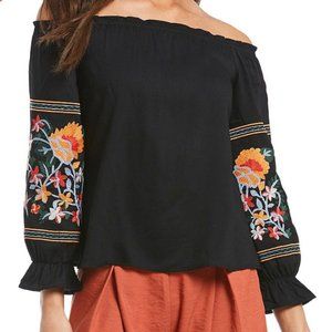 "Sugar Lips" Embroidered Off the Shoulder Blouse
